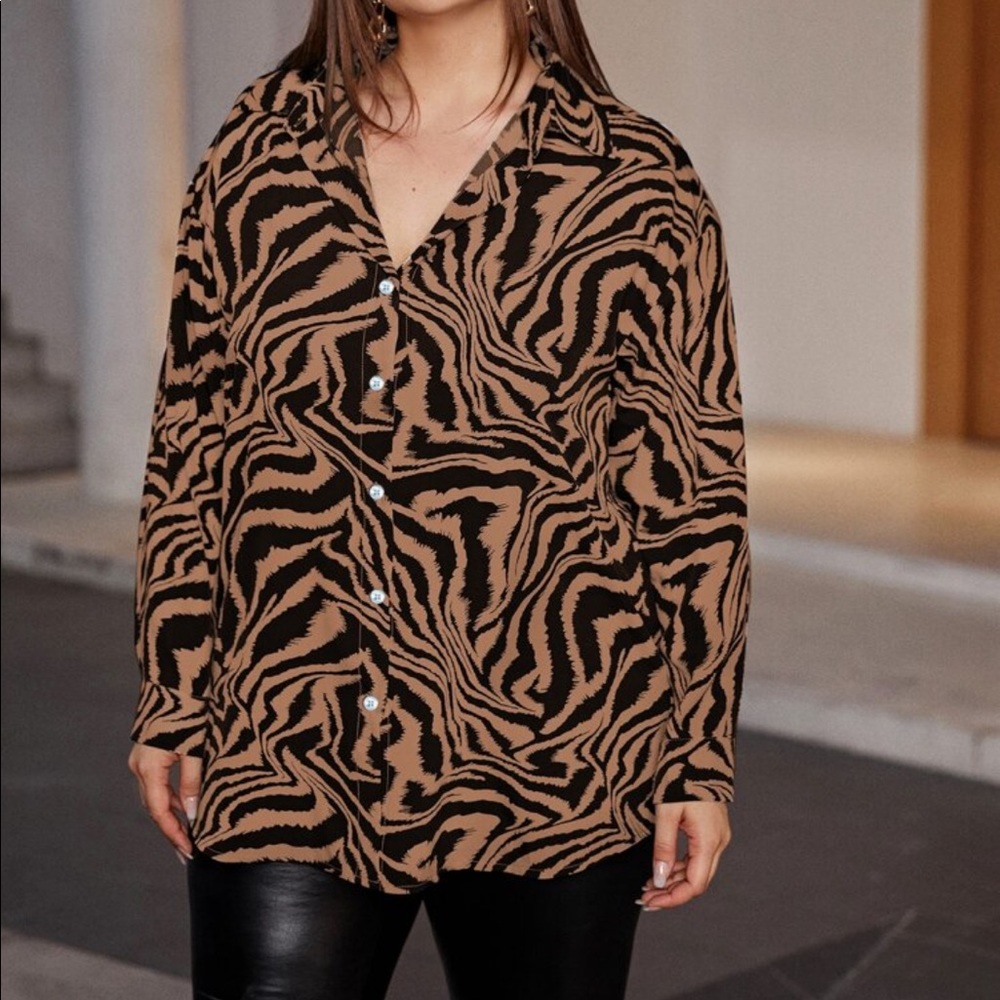 Shein Zebra Stripe Drop Shoulder Blouse